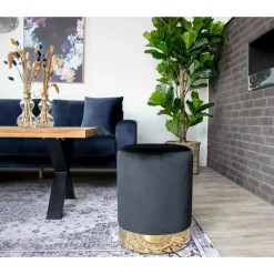 House Nordic Poef Gamby Velvet Zwart Ø34x43cm