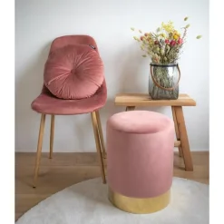 House Nordic Poef Gamby Velvet Roze Ø34x43cm
