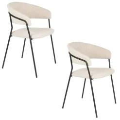 Housecraft Zeri Eetkamerstoelen armleuning Off white/ Zwart - Set van 2