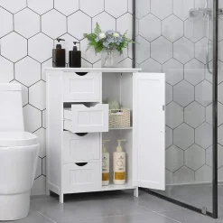 Houten Badkamer Buffet met 4 laden - Vrijstaand - Wit