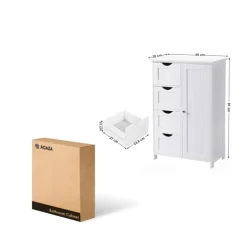 Houten Badkamer Buffet met 4 laden - Vrijstaand - Wit