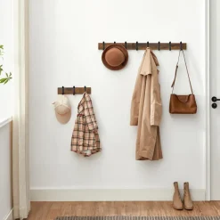 Houten Wandkapstok met 10 Haken - Compacte Muur Kapstok - Vintage Bruin / Zwart