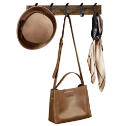 Houten Wandkapstok met 10 Haken - Compacte Muur Kapstok - Vintage Bruin / Zwart