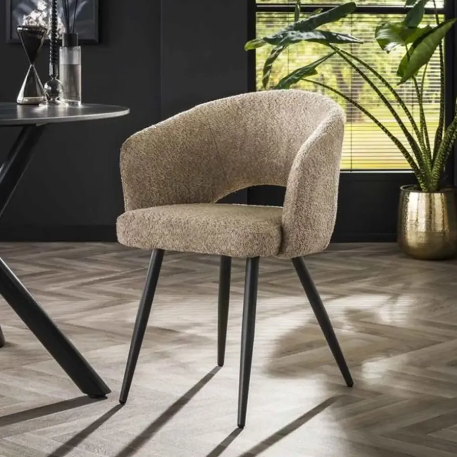 Hoyz - Armstoel Salon - Boucle - Zandkleur - Set van 2