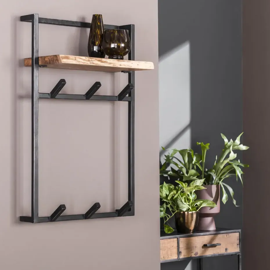 Hoyz - Kapstok Air Solid Hoog - 6 Haken - Massief Acaciahout - 100x51x80