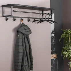 Hoyz - Kapstok Yucon - 6 Haken - Massief Acaciahout - Zwart - 100x30x27