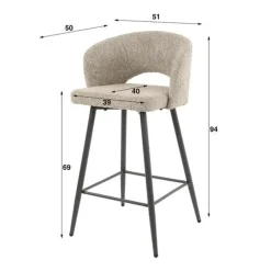 Hoyz Collection - Barstoel Boucle Salon - 2 Stuks - Boucle Zandkleur