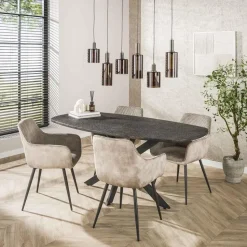 Hoyz Collection - Eettafel Metallic Deens Ovaal 180 Cm - Zwartbruin