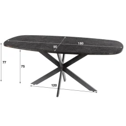 Hoyz Collection - Eettafel Metallic Deens Ovaal 180 Cm - Zwartbruin