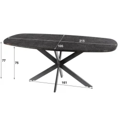 Hoyz Collection - Eettafel Metallic Deens Ovaal 215 Cm - Zwartbruin