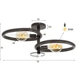 Hoyz Collection - Plafondlamp Pebble 2-lichts - Artic Zwart