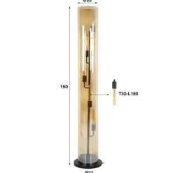 Hoyz Collection - Vloerlamp 5L Tube Amber Glas - Artic Zwart