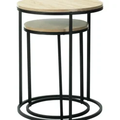 H&S Bijzettafeltjes set 2x - zwart/naturel - D40 x H50/D30 x H40 cm