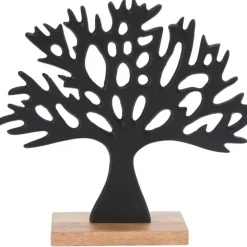 HS Collection Deco levensboom - aluminium/hout - 27 cm - zwart