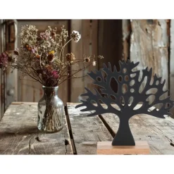 HS Collection Deco levensboom - aluminium/hout - 27 cm - zwart