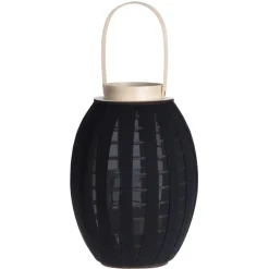 H&S Collection Lantaarn - hout met stof - zwart - 34 cm