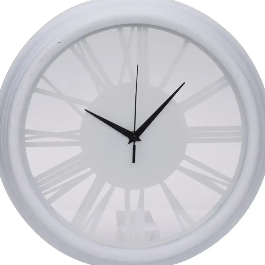 H&S collection Wandklok Memphis - D37 cm - kunststof - ivoor wit