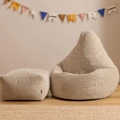 icon - Dalton Kinderzitzak Stoel met Poef - Ribfluweel - Beige