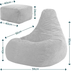 icon - Dalton XL Zitzak Fauteuil met Poef - Gaming - Ribfluweel - Beige