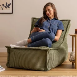 icon - Dolce Lounge Zitzak - Ligstoel - Ribfluweel Fauteuil - Saliegroen