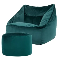 icon Zitzak en XL Poef Natalia - Fluwelen Zitzak - Blauwgroen