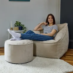 icon Zitzak en XL Poef Natalia - Chenille Zitzak Fauteuil - Beige