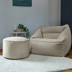 icon Zitzak en XL Poef Natalia - Chenille Zitzak Fauteuil - Beige