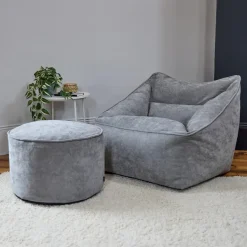 icon Zitzak en XL Poef Natalia - Chenille Zitzak Fauteuil - Grijs