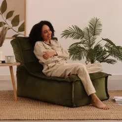 icon Zitzak Lounger Dolce - Fluwelen Zitzak - Olijfgroen