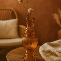 Ideas 4 Seasons Bloemenvaas Venice - glas - geel - D5.7 x H15 cm