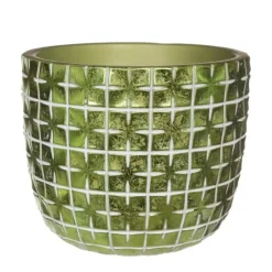 Ideas4seasons Bloempot ruit motief Hanoi - metallic groen - D18 x H15 cm