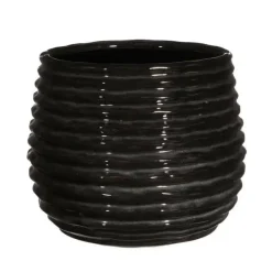 Ideas4seasons Plantenpot ribbel - zwart - D14 x H10 cm
