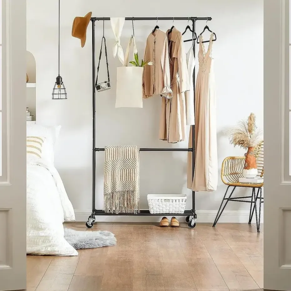 Ijzeren Kledingrek - Kledingrek op wieltjes - 2 stangen