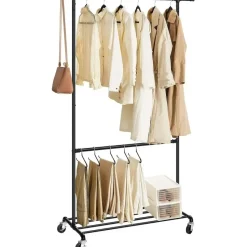 Ijzeren Kledingrek - Kledingrek op wieltjes - 2 stangen