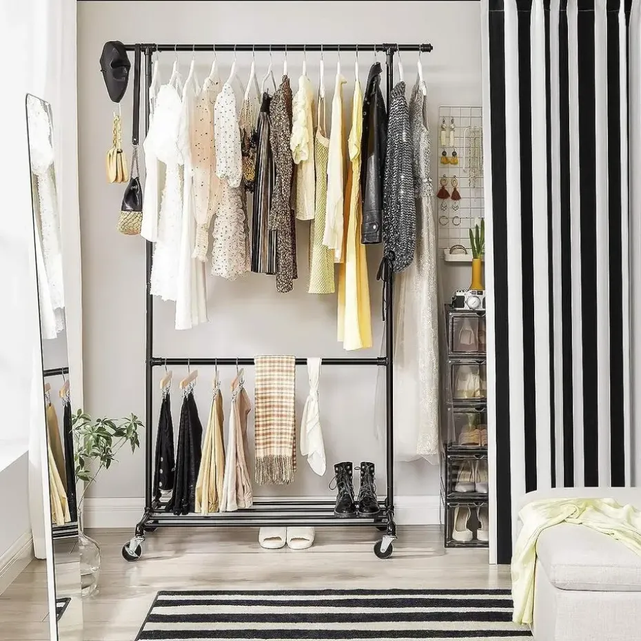 Ijzeren Kledingrek - Kledingrek op wieltjes - 2 stangen