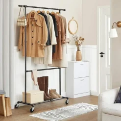 Ijzeren Kledingrek - Kledingrek op wieltjes - 2 stangen