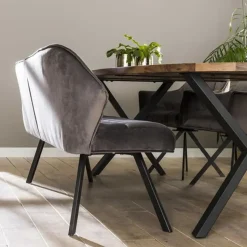Industriële eetkamerbank Romy velvet 180 cm grijs - 190x180x81 cm - Stof - Grijs