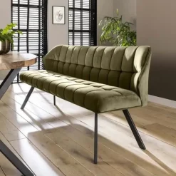 Industriële eetkamerbank Romy velvet 180 cm groen - 190x190x84 cm - Stof - Groen