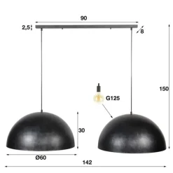 Industriële hanglamp Dacia 2-lichts antraciet rond 60x142x150 cm Metaal