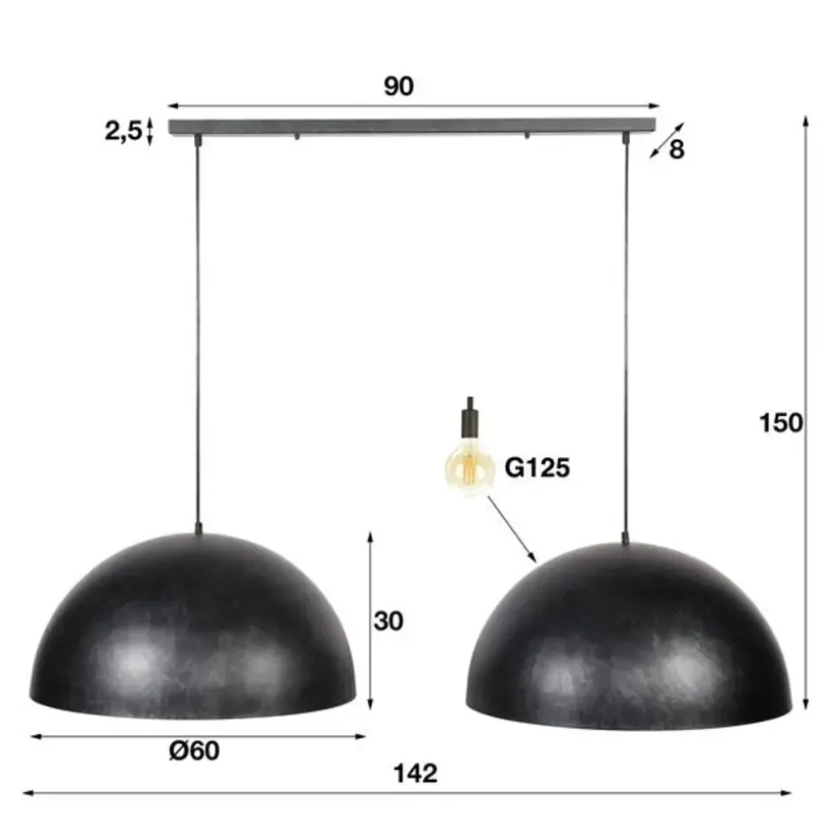 Industriële hanglamp Dacia 2-lichts antraciet rond 60x142x150 cm Metaal