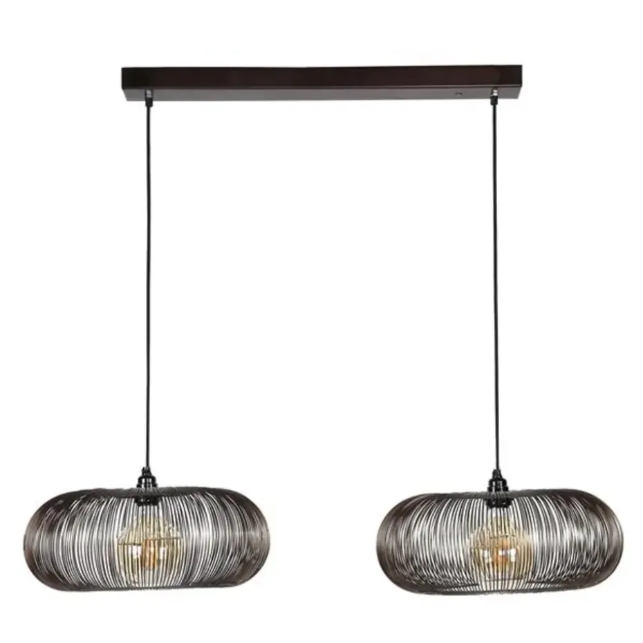Industriële hanglamp Jill 2-lichts koper bruin - 43x102x150 cm - Nikkel - Zwart