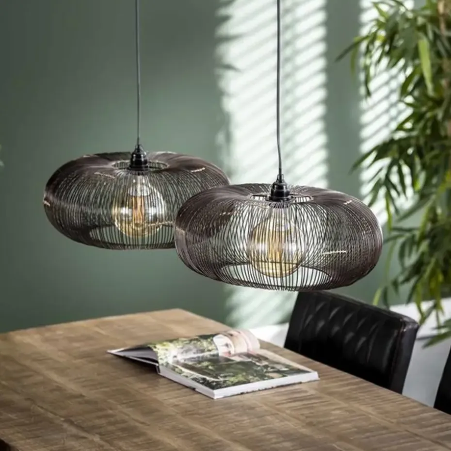 Industriële hanglamp Jill 2-lichts koper bruin - 43x102x150 cm - Nikkel - Zwart