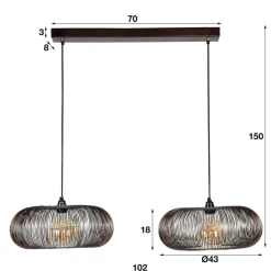 Industriële hanglamp Jill 2-lichts koper bruin - 43x102x150 cm - Nikkel - Zwart