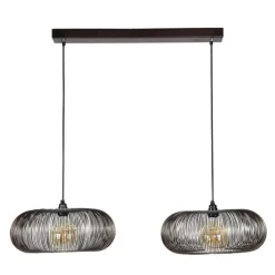 Industriële hanglamp Jill 2-lichts koper bruin - 43x102x150 cm - Nikkel - Zwart