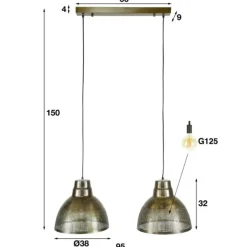 Industriële hanglamp Luisa 2-lichts metaal brons 38x95x150 cm Brons