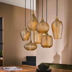 Industriële hanglamp Olaf amber 7-lichts glas - 38x95x150 cm - Amber color glas