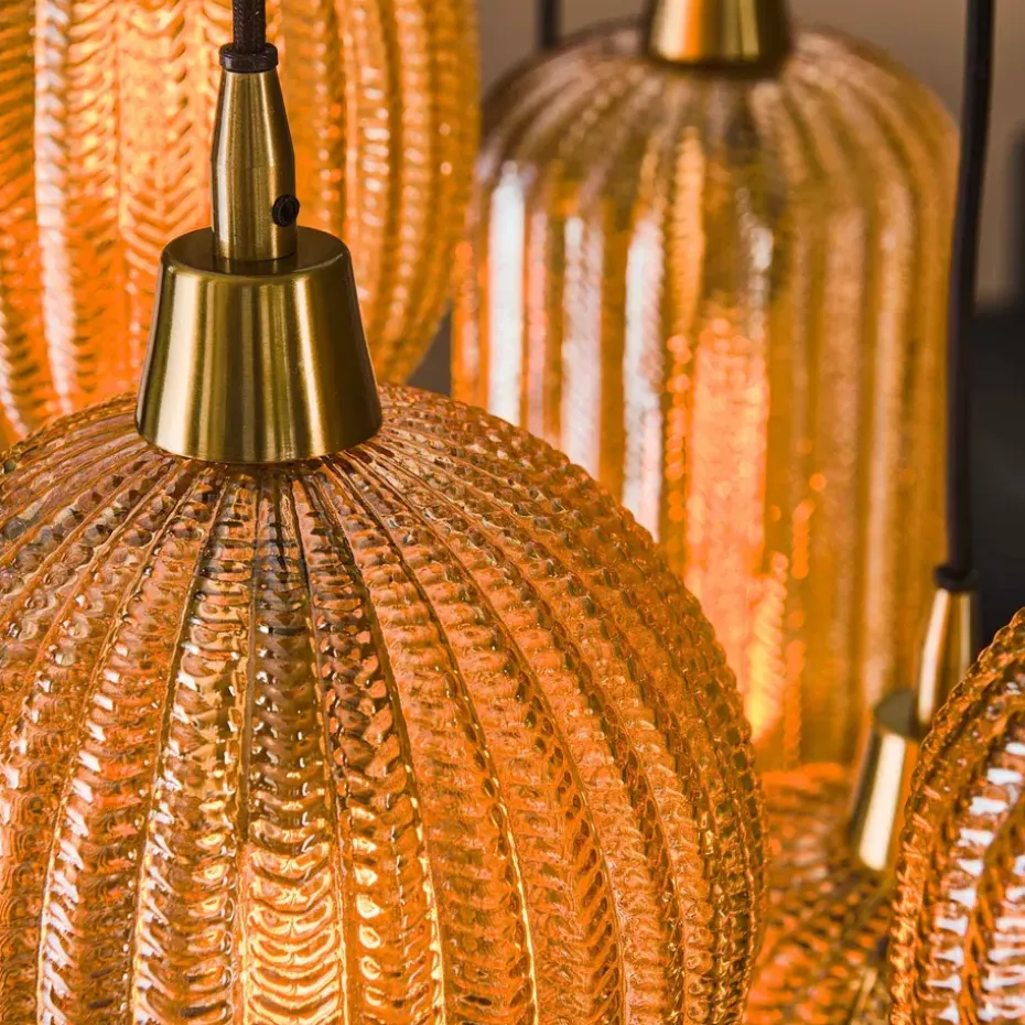 Industriële hanglamp Olaf amber 7-lichts glas - 38x95x150 cm - Amber color glas