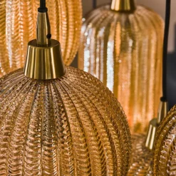 Industriële hanglamp Olaf amber 7-lichts glas - 38x95x150 cm - Amber color glas