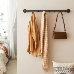 Industriële Kapstok met 8 Haken, Kledingstang, Ophang Rail - Metaal - Zwart