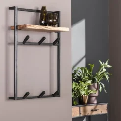 Industriële kapstok Naomi acaciahout metaal - 30x51x80 cm - Hout - Bruin